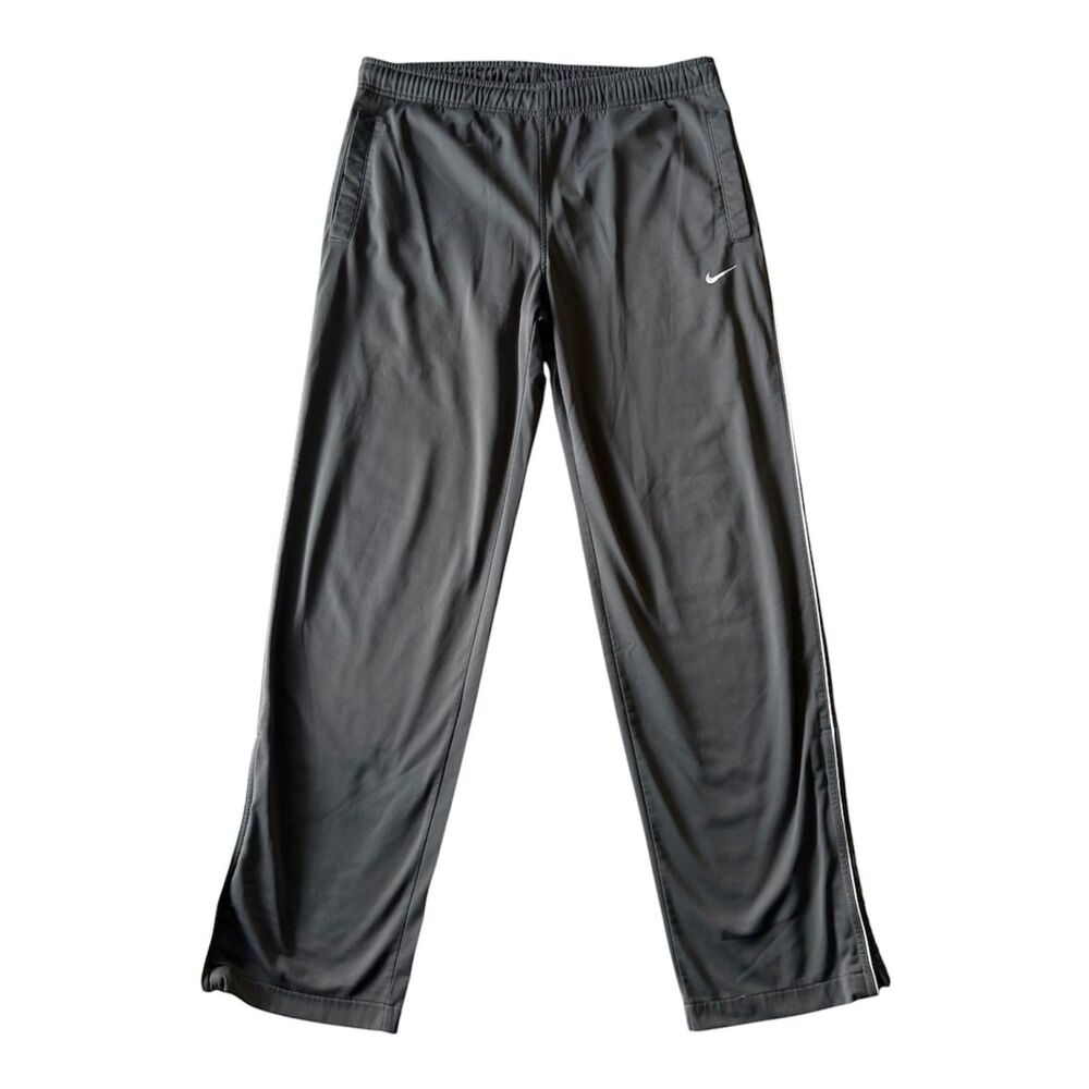 Vintage Nike Men’s S Gray Track Pants White Piping Basketball Zippered Bottoms